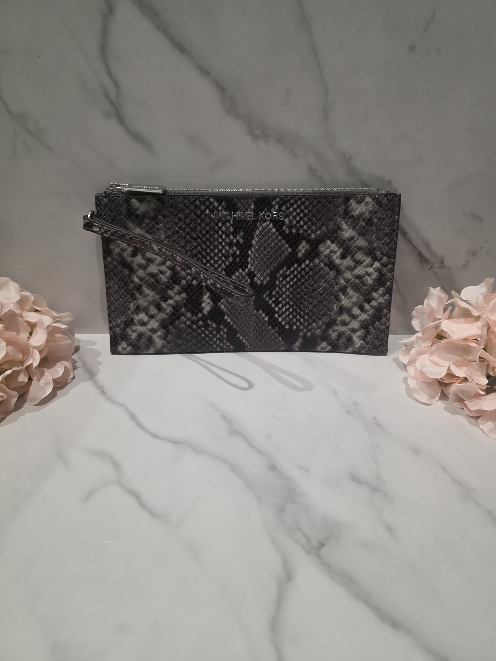 Michael Kors - Black and Gray Snake-Print Wristlet Clutch